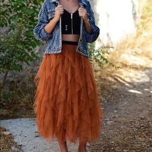 🔹New🔹Rust Tulle Midi Evening Skirt